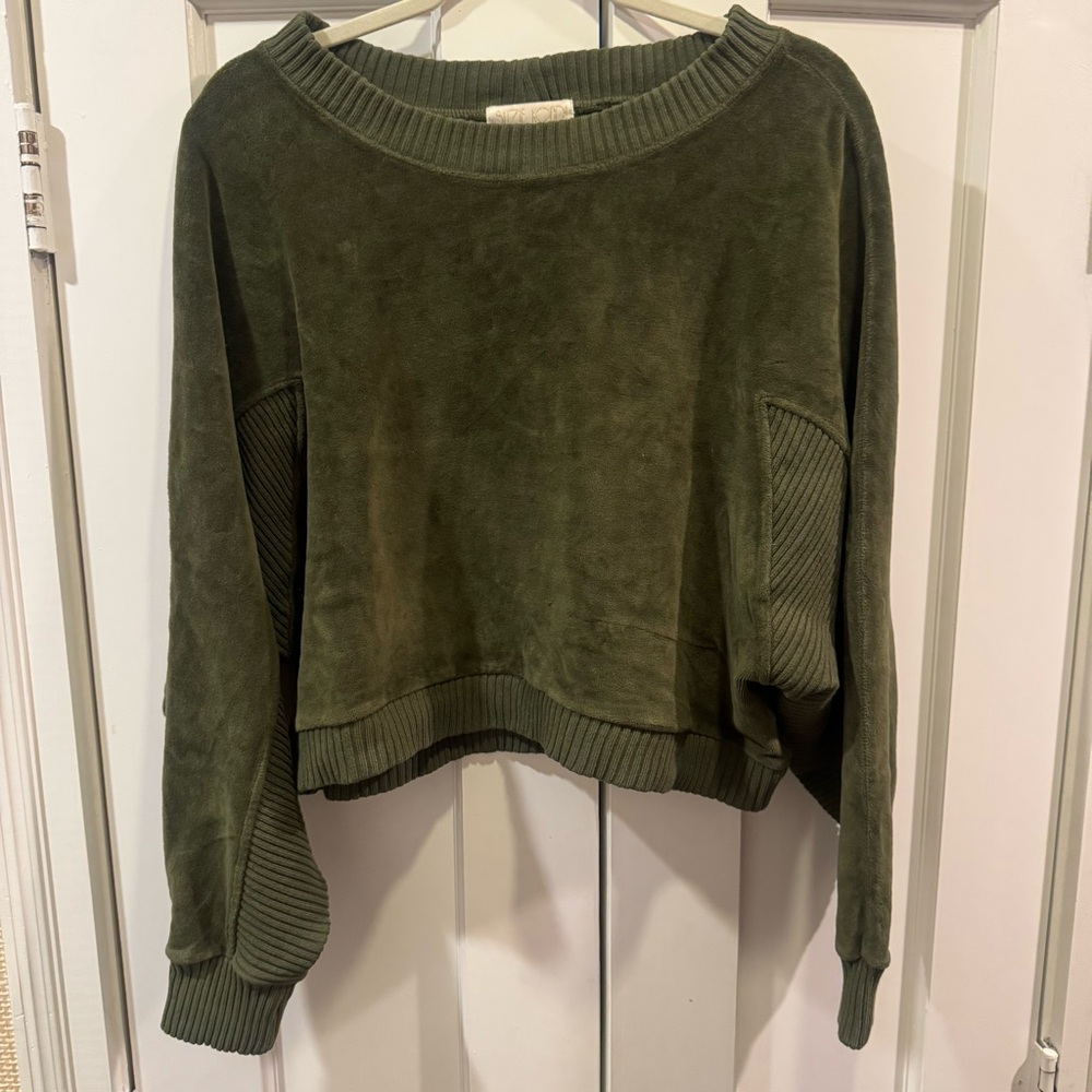 Suzie Kondi Olive Green Crew Neck Velour Sweatshirt - Size M